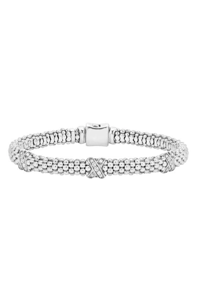 Shop Lagos Signature Caviar Diamond Rope Bracelet In Sterling Silver