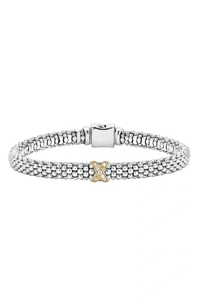 Shop Lagos Signature Caviar Diamond Rope Bracelet In Sterling Silver/ Gold