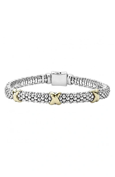 Shop Lagos Three Station X Two-tone Caviar Bracelet In Silver/ Gold