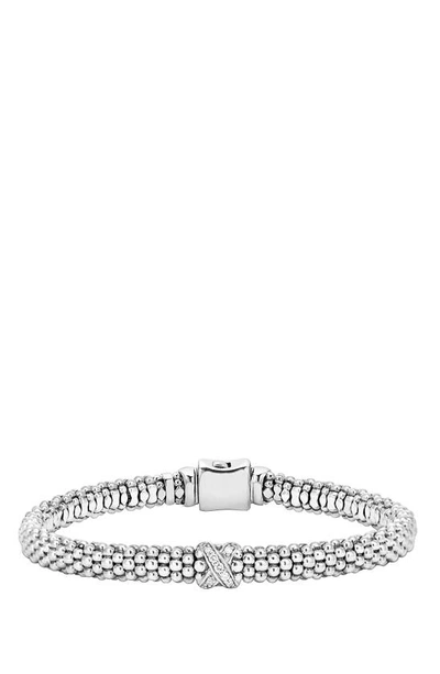 Shop Lagos Signature Caviar Diamond Rope Bracelet In Sterling Silver