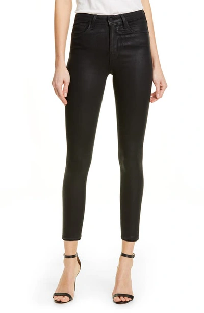 Shop L Agence Coated High Waist Skinny Jeans In Black Coated