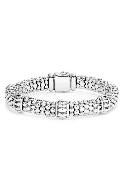Shop Lagos Fluted Station Caviar Rope Bracelet In Silver