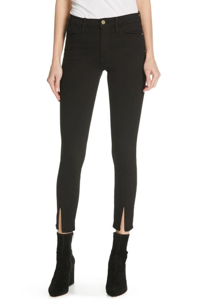 Shop Frame Le High Skinny Front Split High Waist Jeans In Film Noir