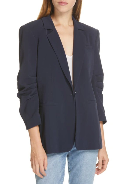 Shop Cinq À Sept Khloe Ruched Sleeve Blazer In Navy