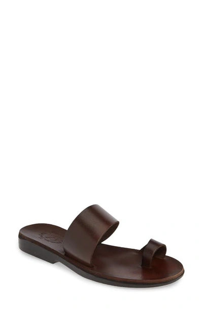 Shop Jerusalem Sandals Abra Toe Loop Slide Sandal In Brown Leather