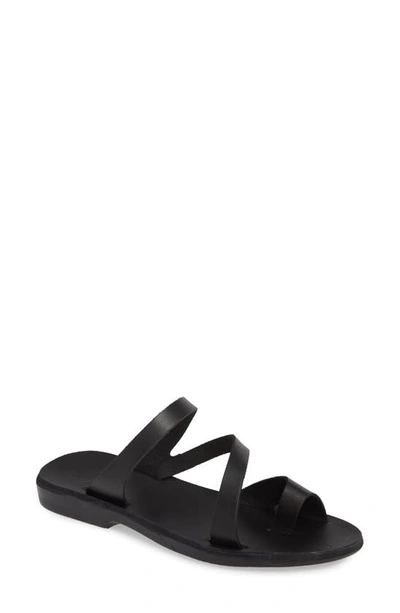 Shop Jerusalem Sandals Noah Toe Loop Slide Sandal In Black Leather