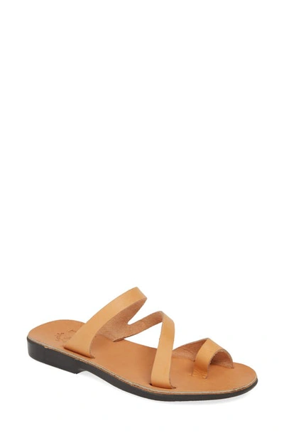 Shop Jerusalem Sandals Noah Toe Loop Slide Sandal In Tan Leather
