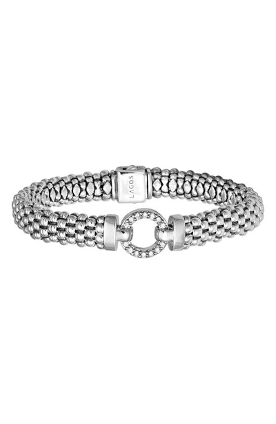 Shop Lagos Enso Circle Game Diamond Caviar Rope Bracelet In Silver