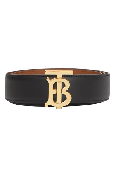 Shop Burberry Monogram Motif Reversible Leather Belt In Black/ Malt Brown