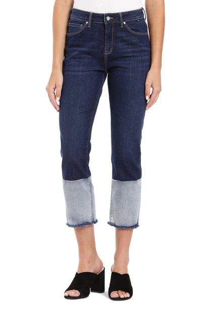 Shop Mavi Jeans Niki Colorblock Fray Hem Crop Jeans In Dark Indigo Blocking