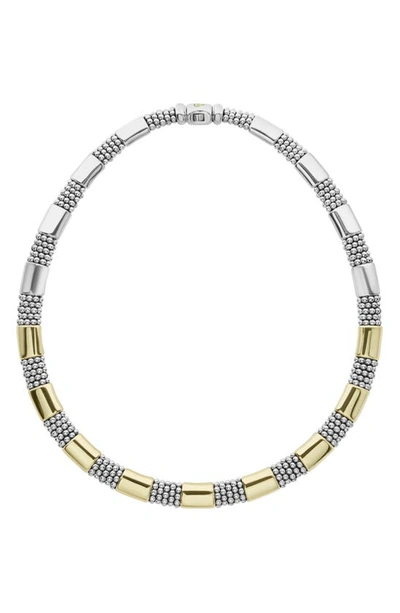 Shop Lagos Signature Caviar High Bar Rope Collar Necklace In Silver/ Gold