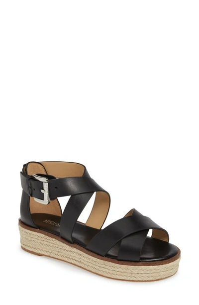 Michael Michael Kors Darby Leather Flatform Espadrille Sandals In Black  Vachetta Leather | ModeSens