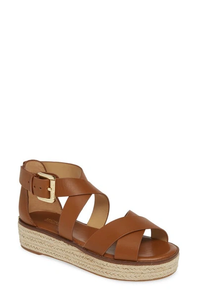 Shop Michael Michael Kors 'darby' Crisscross Espadrille Sandal In Luggage Vachetta Leather