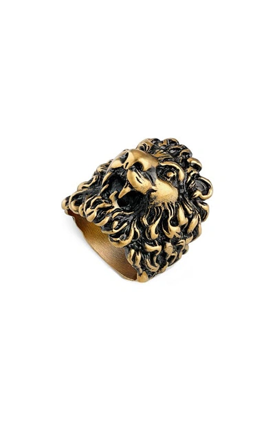 Shop Gucci Lion Head Ring In Gold