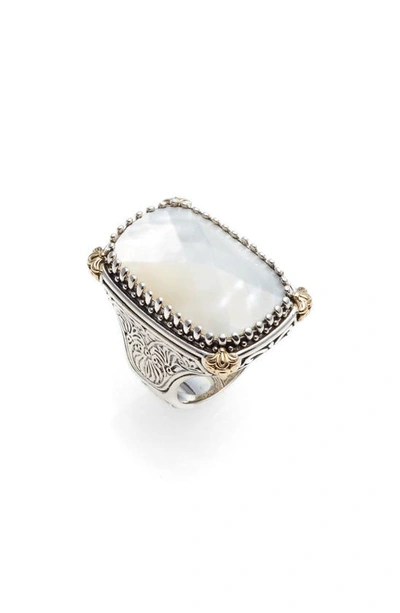 Shop Konstantino Selene Mother-of-pearl Ring In Silver/ Gold/ Mother Of Pearl