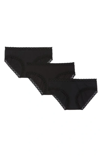 Natori Bliss Lace Trim High Rise Brief Underwear 3-pack 755058mp In Black