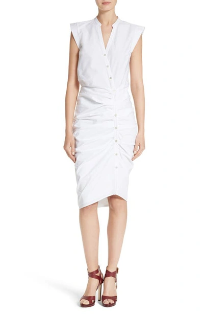 Shop Veronica Beard Ruched Shirtdress In White