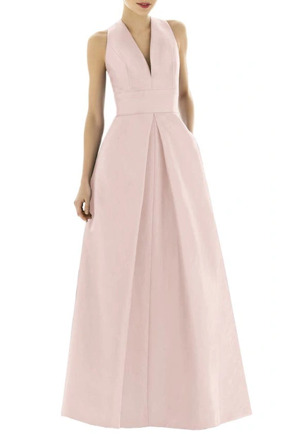 Shop Alfred Sung Dupioni Pleat A-line Gown In Pearl Pink