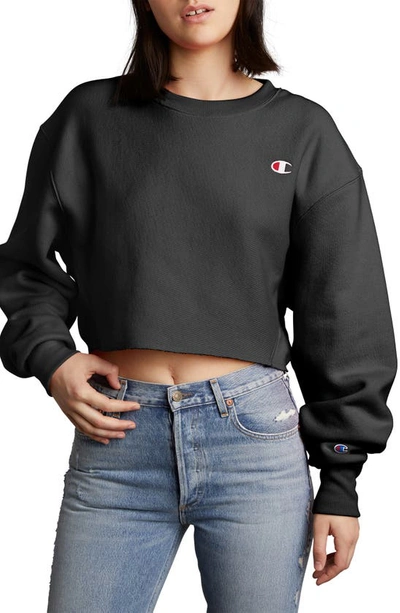 Shop Champion Reverse Weave Crop Sweatshirt In Black