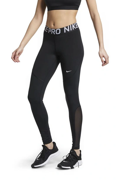 Shop Nike Pro Mesh Logo Tights In Black/ White