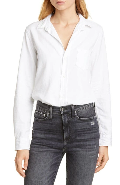 Frank & Eileen Eileen Long-sleeve Button-front Cotton Shirt In White Tattered Denim