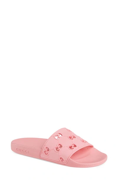 Shop Gucci Pursuit Gg Logo Slide Sandal In Rose Box