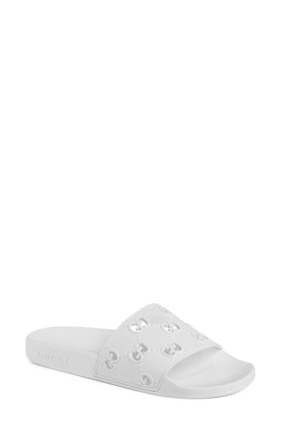 Shop Gucci Pursuit Gg Logo Slide Sandal In Great White