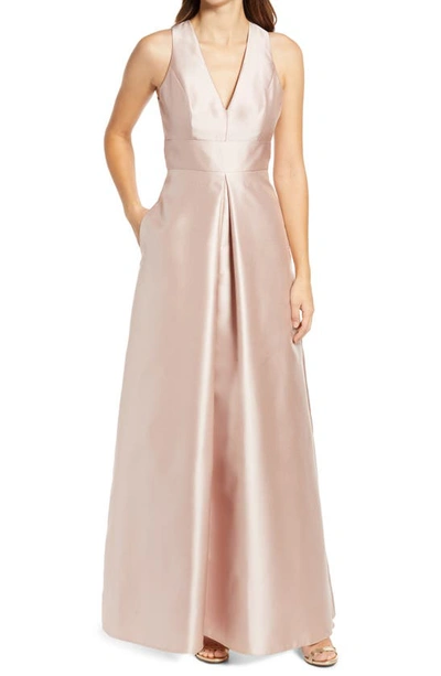Shop Alfred Sung Cutout Back Satin A-line Gown In Cameo