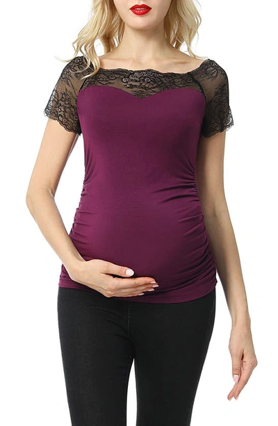 Shop Kimi And Kai Valerie Lace Maternity Top In Deep Berry