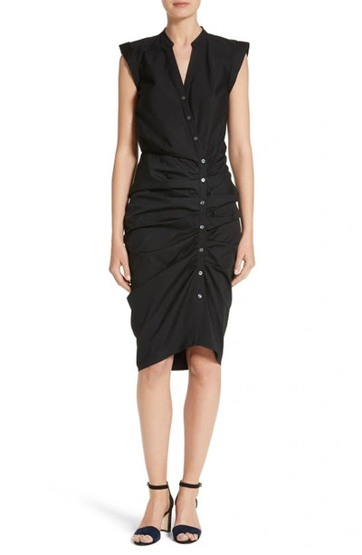 Shop Veronica Beard Ruched Shirtdress In Black