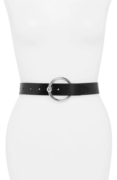 Shop Rebecca Minkoff O-ring Buckle Leather Belt In Black / Pol Nickel
