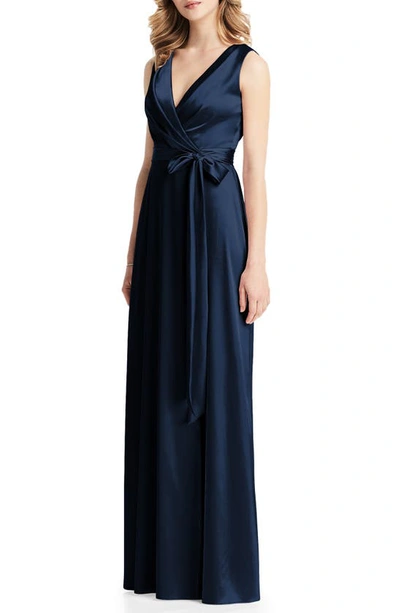 Shop Jenny Packham Stretch Charmeuse Wrap Gown In Midnight