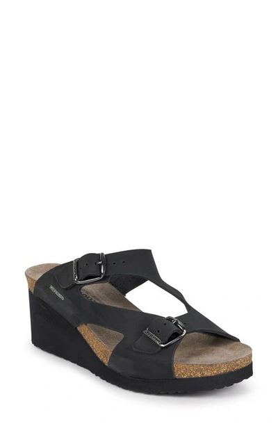 Shop Mephisto Terie Slide Sandal In Black Nubuck Leather