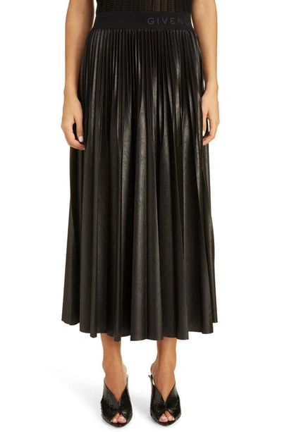 Shop Givenchy Logo Waist Pleated Midi Skirt In Black