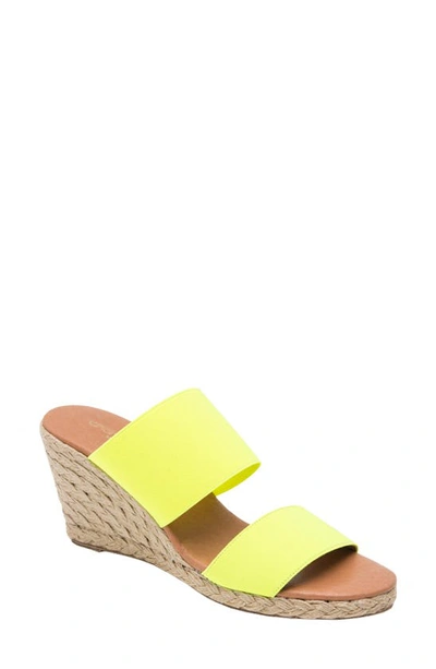 Shop Andre Assous Amalia Strappy Espadrille Wedge Slide Sandal In Neon Yellow Fabric