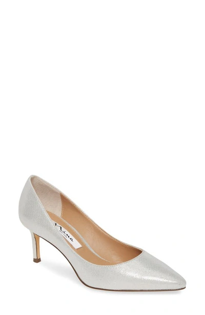 Shop Nina 60 Pointed Toe Pump In Silver Fabric