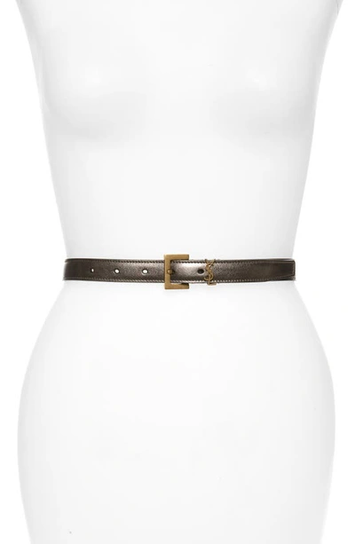 Shop Saint Laurent Ysl Logo Metallic Leather Belt In Brun Metallise