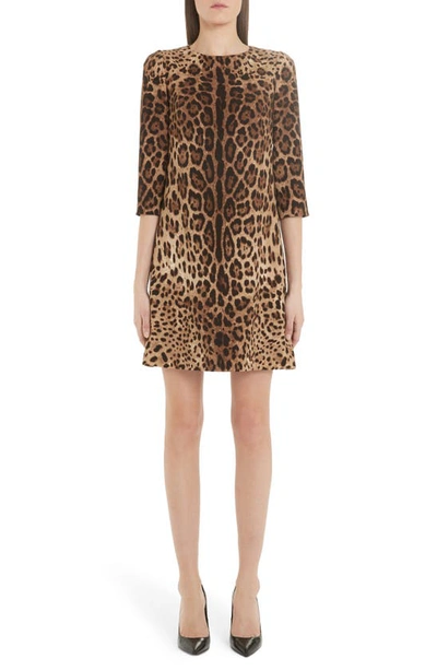 Shop Dolce & Gabbana Leopard Print Cady Crepe Shift Dress