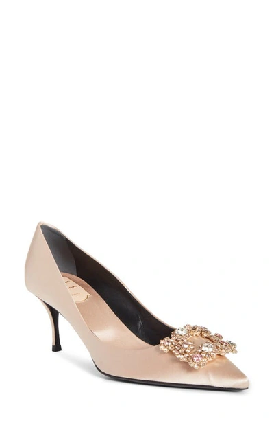 Shop Roger Vivier Sin Crystal Buckle Pointed Toe Pump In Champagne