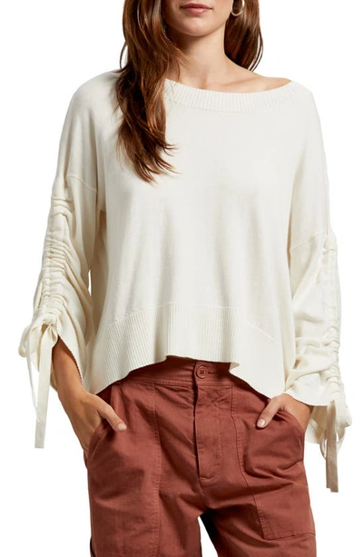 Shop Michael Stars Cecily Ruched Sleeve Pullover In Chalk