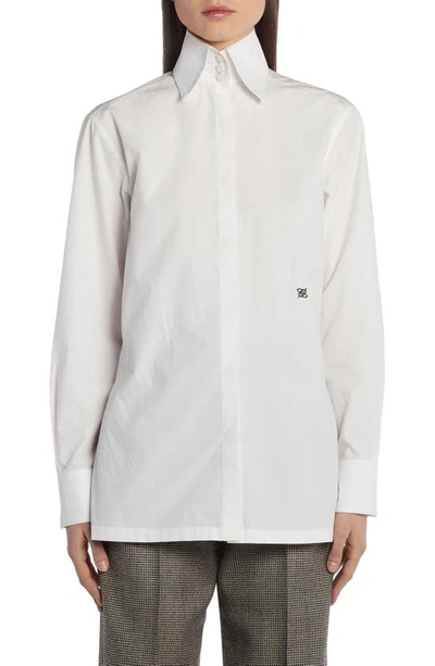 Shop Fendi High Collar Cotton Shirt In White