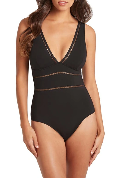 Sea Level Surplice V-neck One Piece Swimsuit In Black