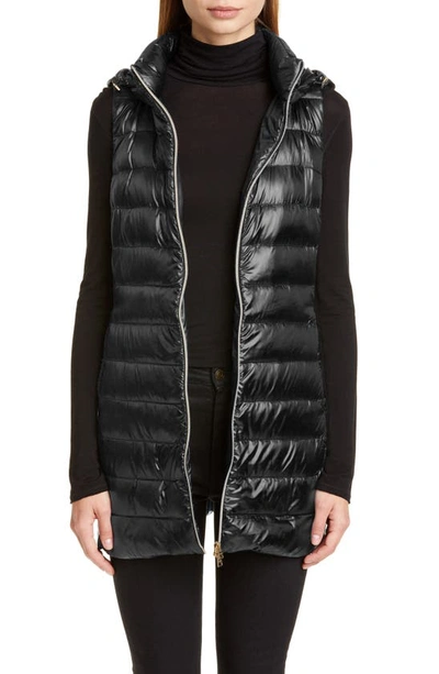 Shop Herno Long Fitted Down Puffer Vest With Removable Hood In Black