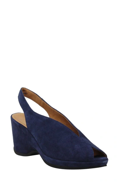 Shop L'amour Des Pieds Odetta Slingback Wedge In Navy Suede