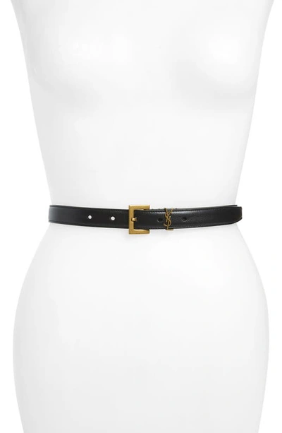 Shop Saint Laurent Ysl Cintura Leather Belt In Noir/ Gold