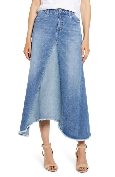 Shop Wash Lab Denim Pieced Denim Midi Skirt In Two Tone Sky