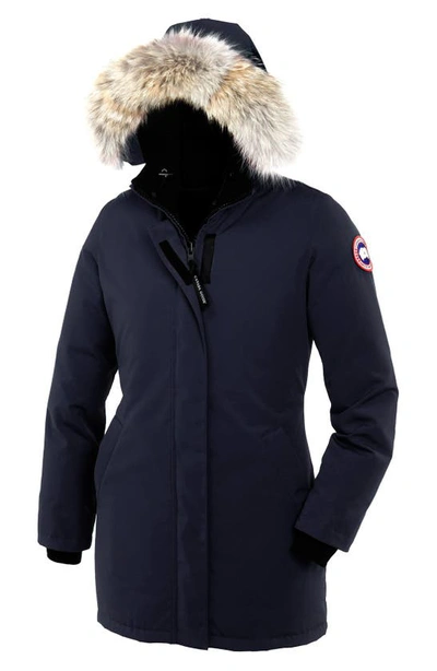 Shop Canada Goose Victoria Down Parka With Genuine Coyote Fur Trim In Navy