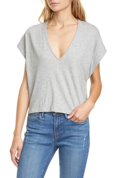 Shop Frame Le High Rise V-neck Organic Pima Cotton T-shirt In Gris