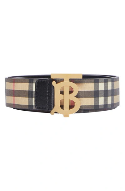 Shop Burberry Tb Monogram Vintage Check Canvas Belt In Archive Beige