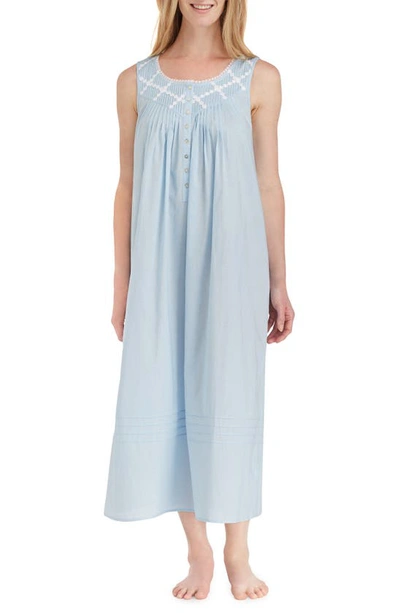Eileen West Lace-trimmed Cotton Ballet-length Nightgown In Solid Blue